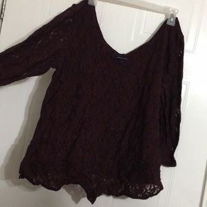 Maroon Lace v neck blouse